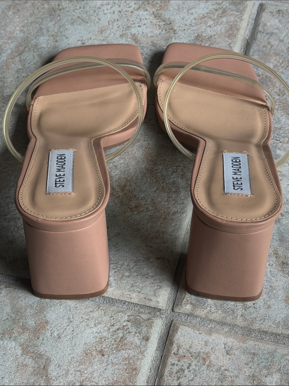 Steve Madden Lilah Heeled Sandal in Nude with Clear Straps - Picture 4 of 5